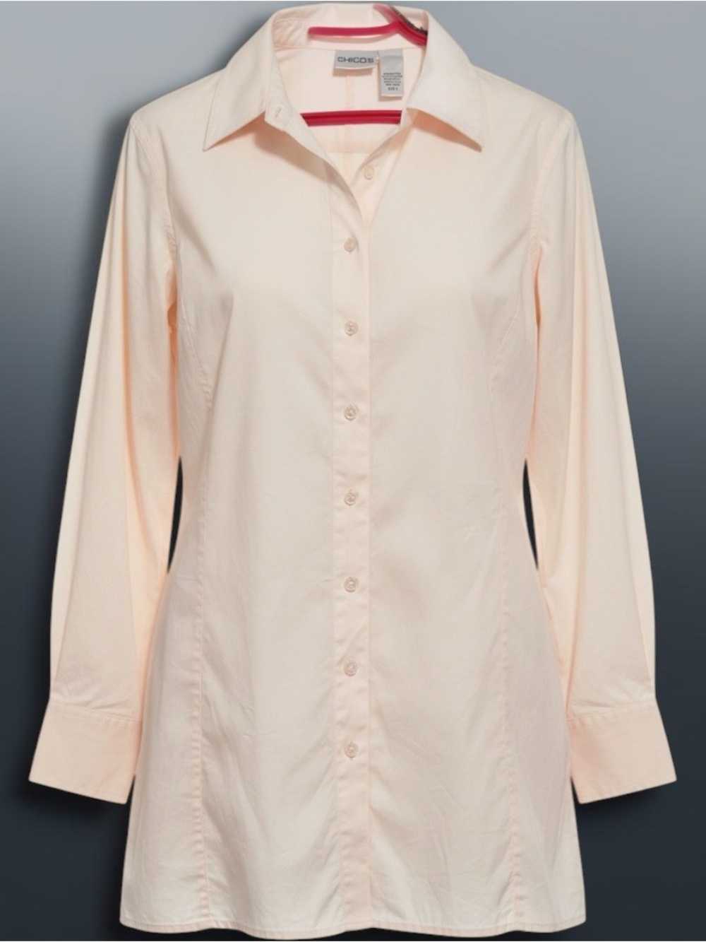 Chico's Peach Button-Front Long Sleeve Tunic Shirt